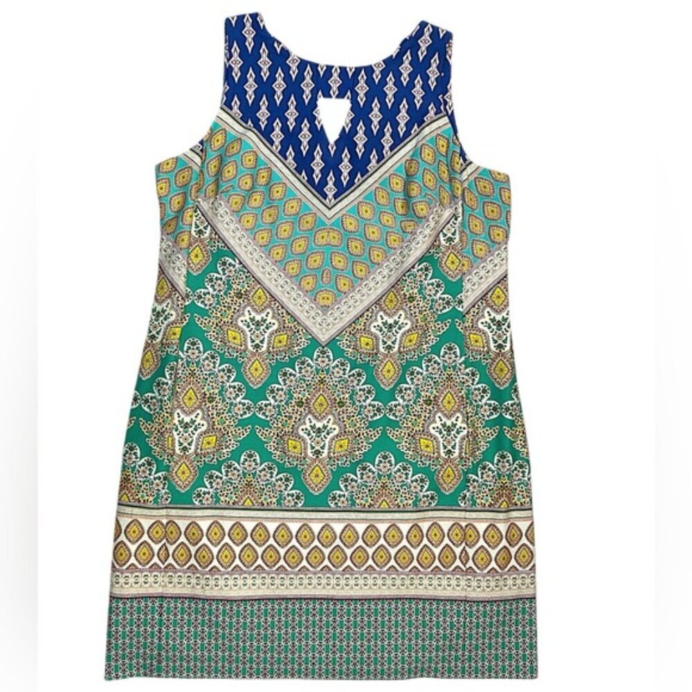 Nine West Dress Keyhole Cutout Sleeveless Aruba/Canary Multi Size 16 - Picture 2 of 16